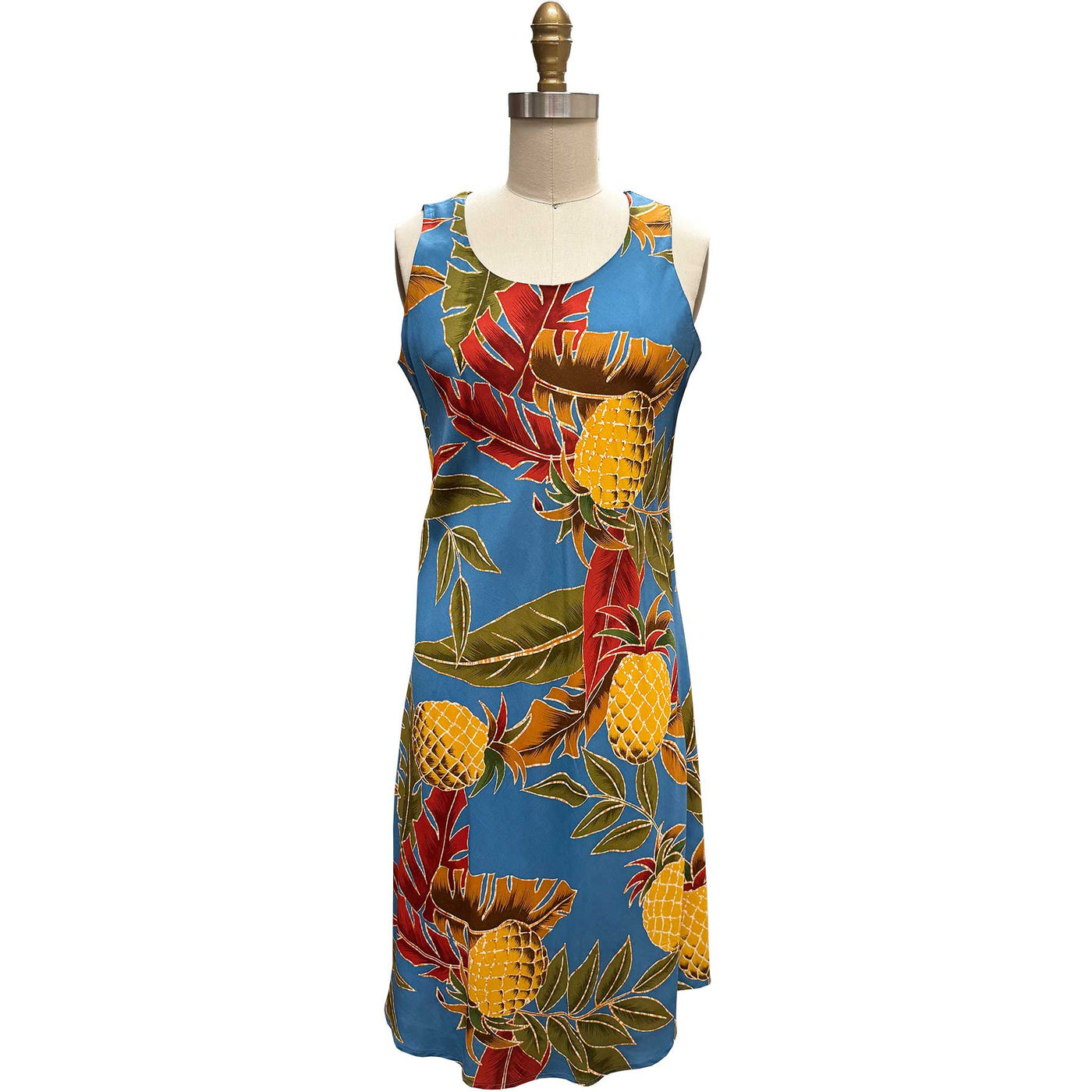 Retro Pineapple Tank Dress - Morning Blue