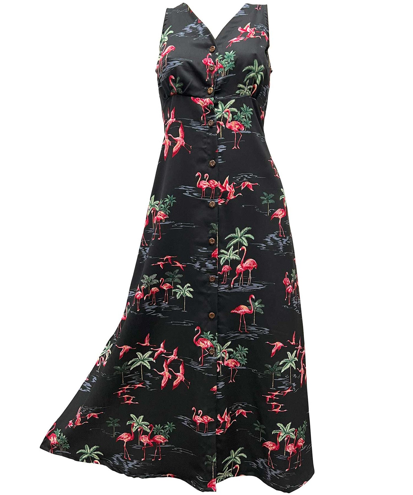 Fine Flamingos Midnight Button Front Long Dress