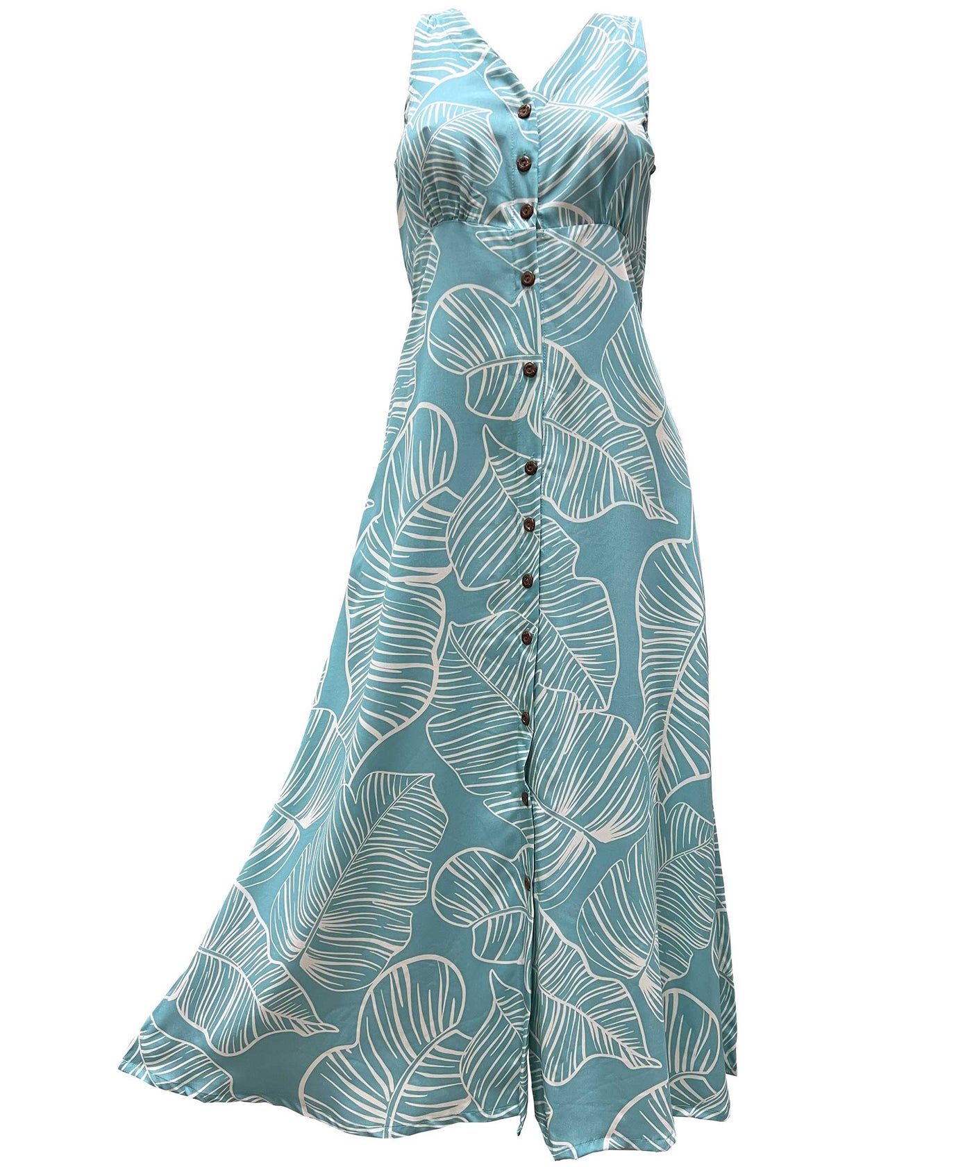 Taro Leaf Aqua Button Front Long Dress