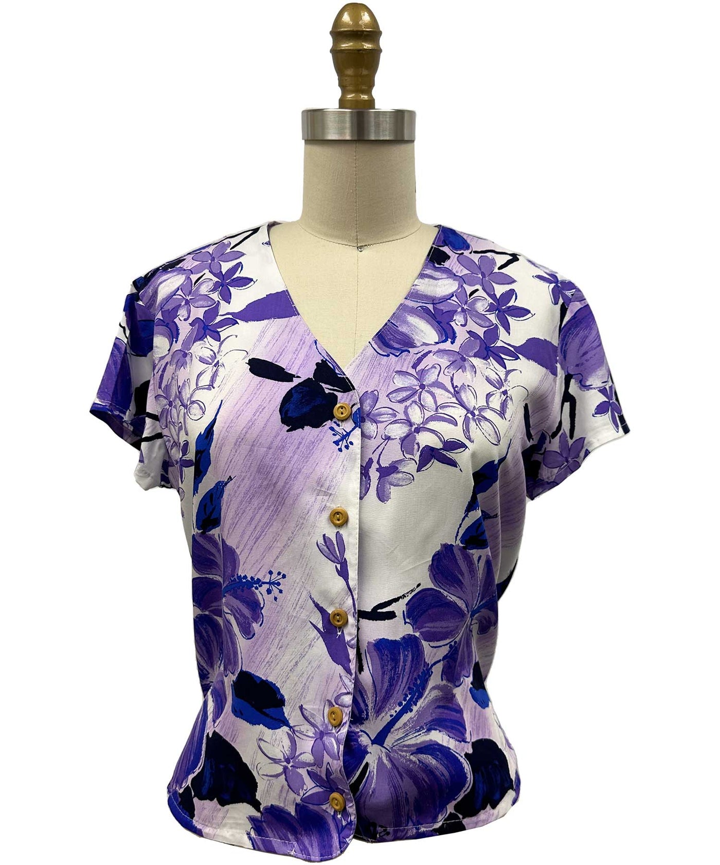 Watercolor Hibiscus Purple V-Neck Top