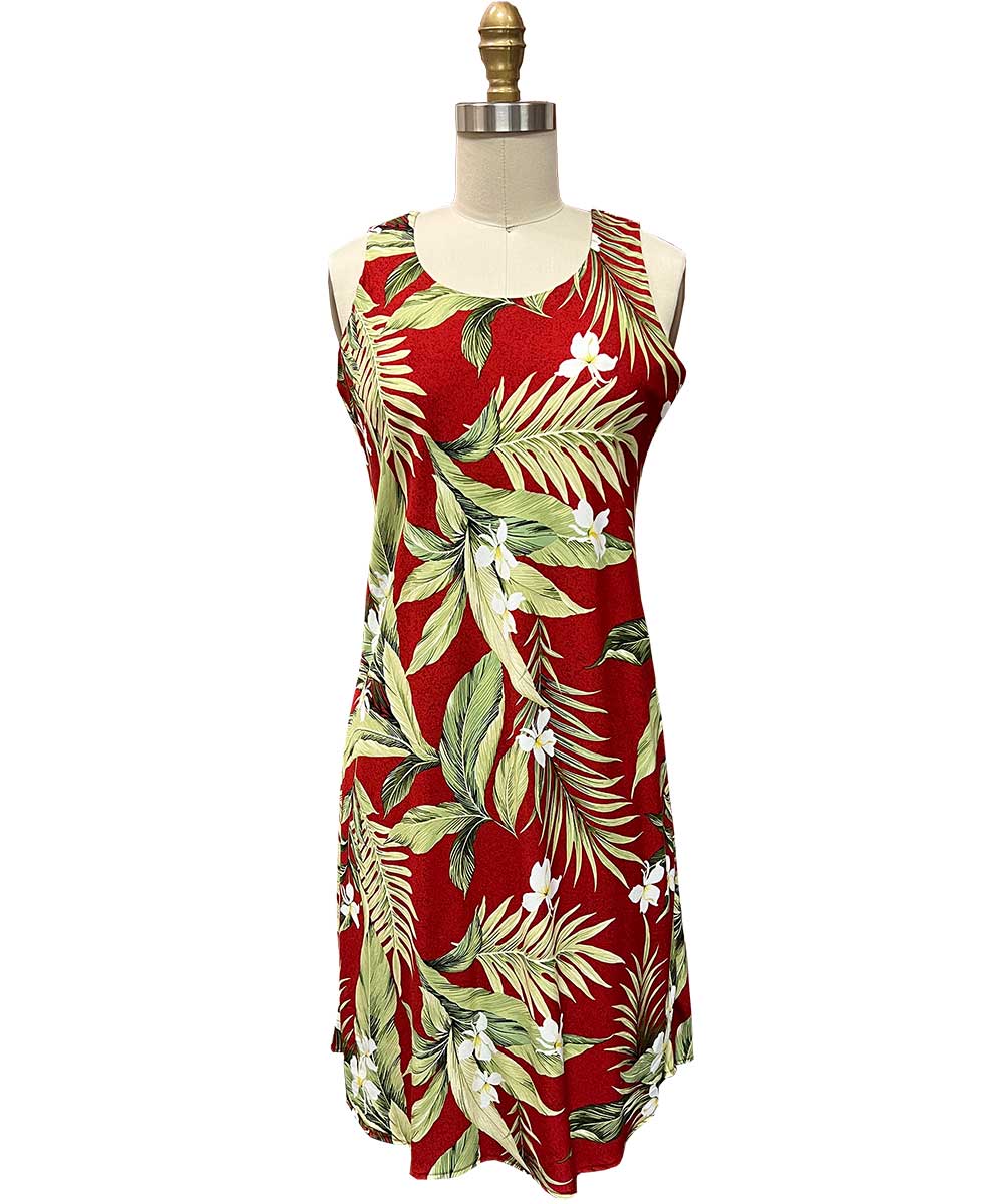 Ladies White Ginger Tank Dress - Red