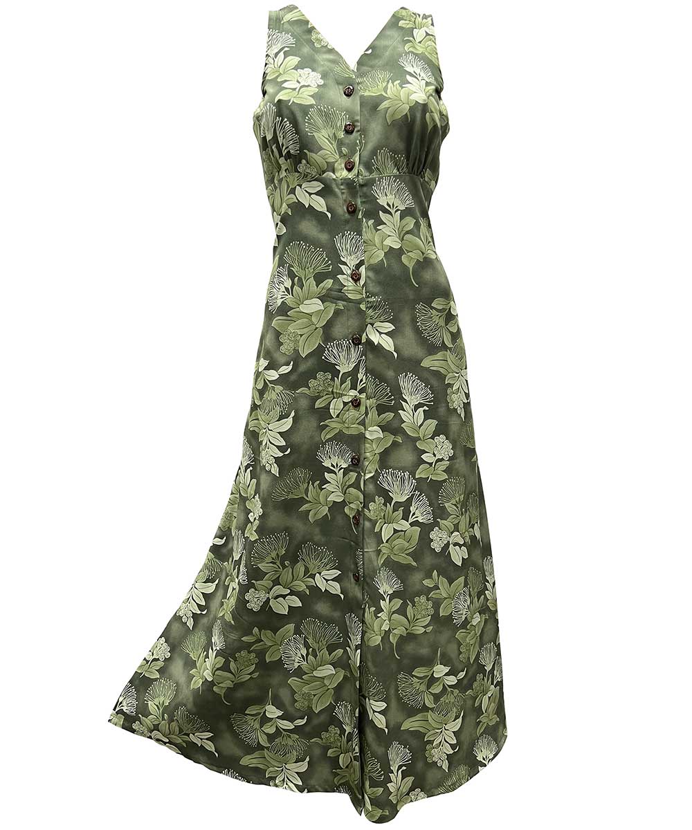 Ladies Ohia Sage Button Front Long Dress