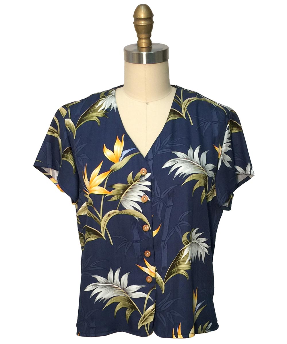 Bamboo Paradise Navy V-Neck Top