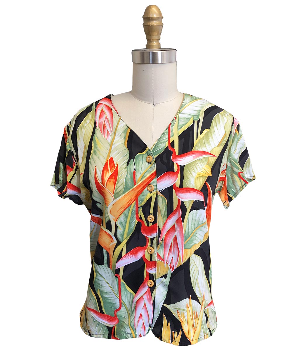 Heliconia Black V-Neck Top