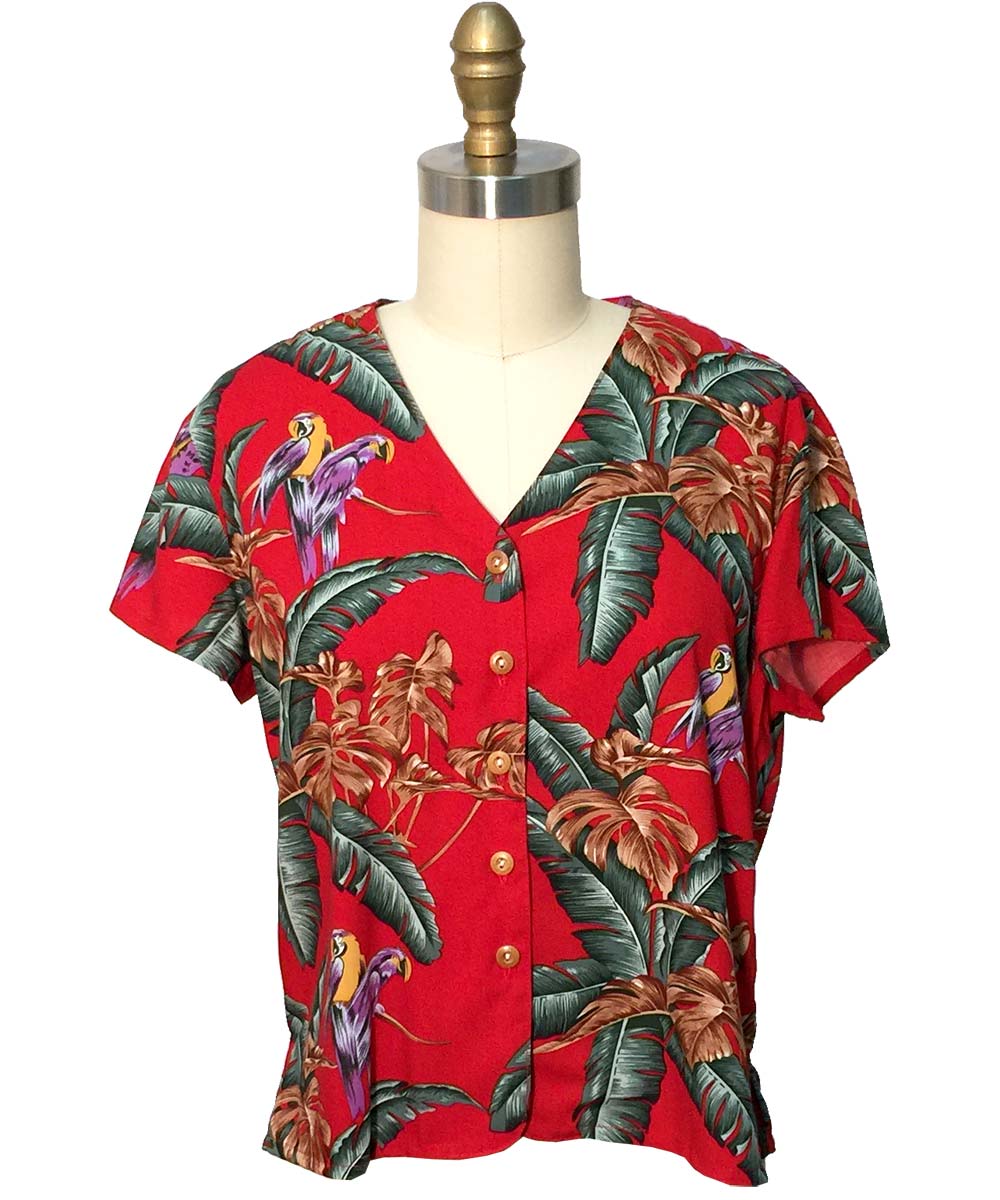 Jungle Bird Red V-Neck Top