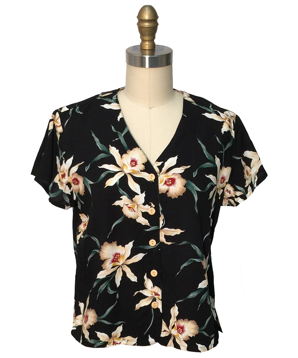 Star Orchid Black V-Neck Top