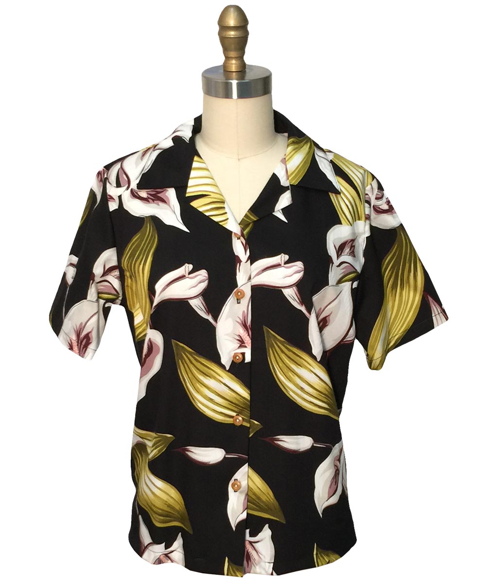 Ladies Calla Lily Black Camp Shirt