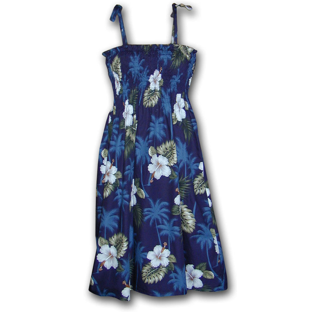 Hibiscus Islands Navy Spaghetti Tube Dress